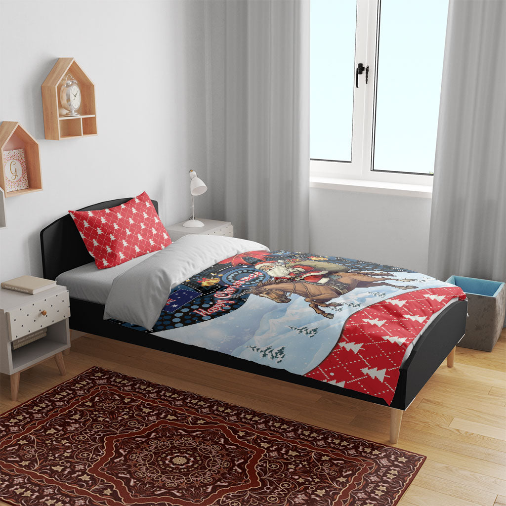 Australia Christmas In July Bedding Set Santa Horse Racing Aboriginal Dot Art