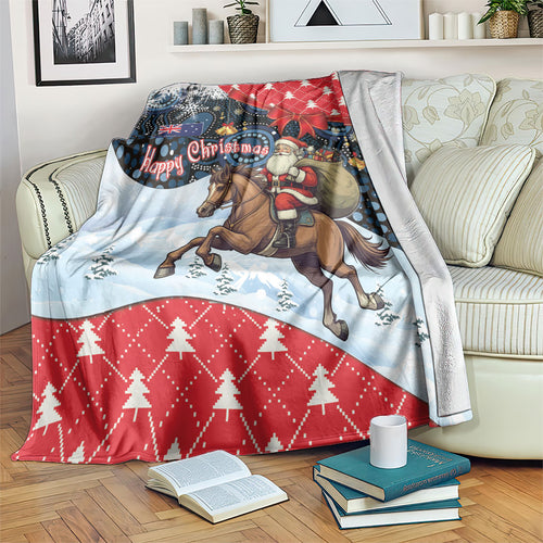 Australia Christmas In July Blanket Santa Horse Racing Aboriginal Dot Art