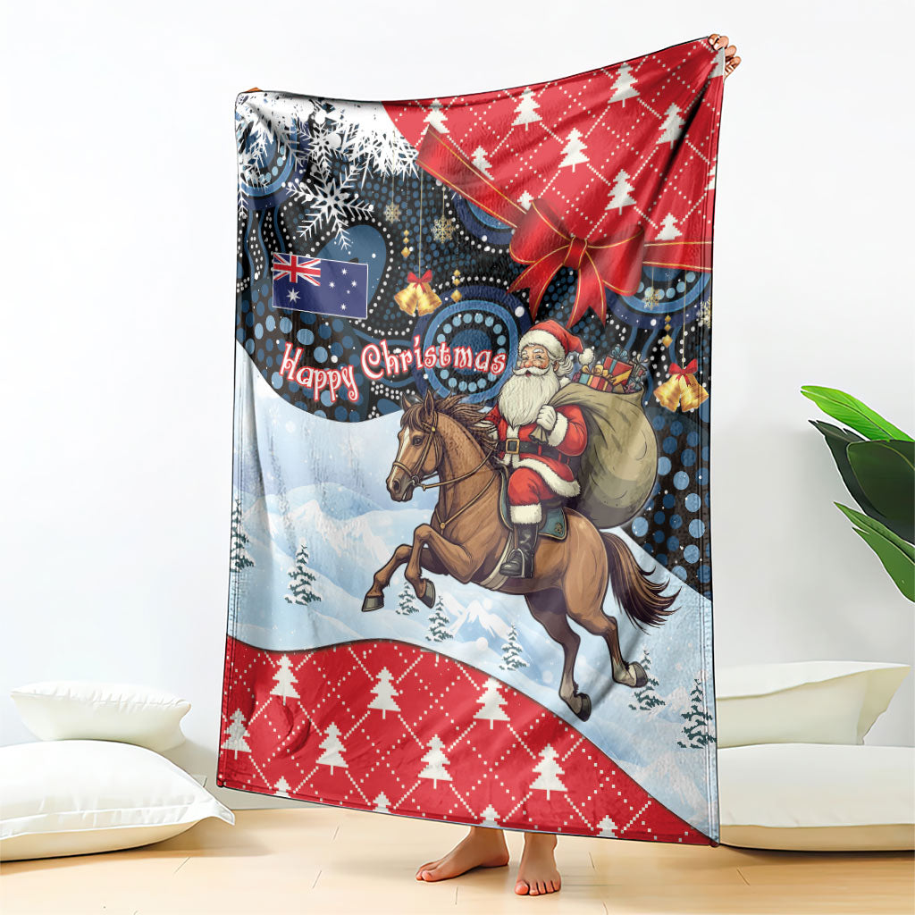 Australia Christmas In July Blanket Santa Horse Racing Aboriginal Dot Art