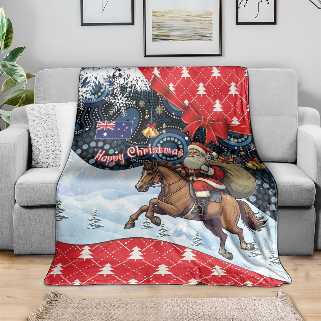Australia Christmas In July Blanket Santa Horse Racing Aboriginal Dot Art