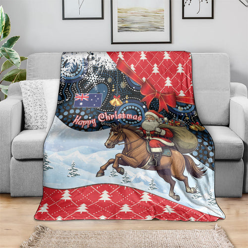 Australia Christmas In July Blanket Santa Horse Racing Aboriginal Dot Art