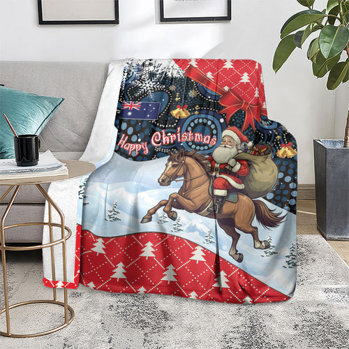 Australia Christmas In July Blanket Santa Horse Racing Aboriginal Dot Art