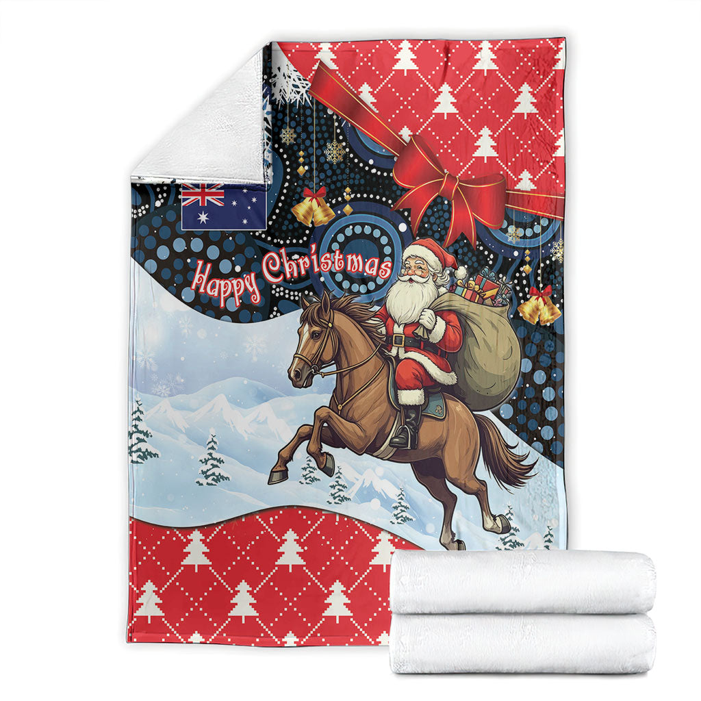 Australia Christmas In July Blanket Santa Horse Racing Aboriginal Dot Art