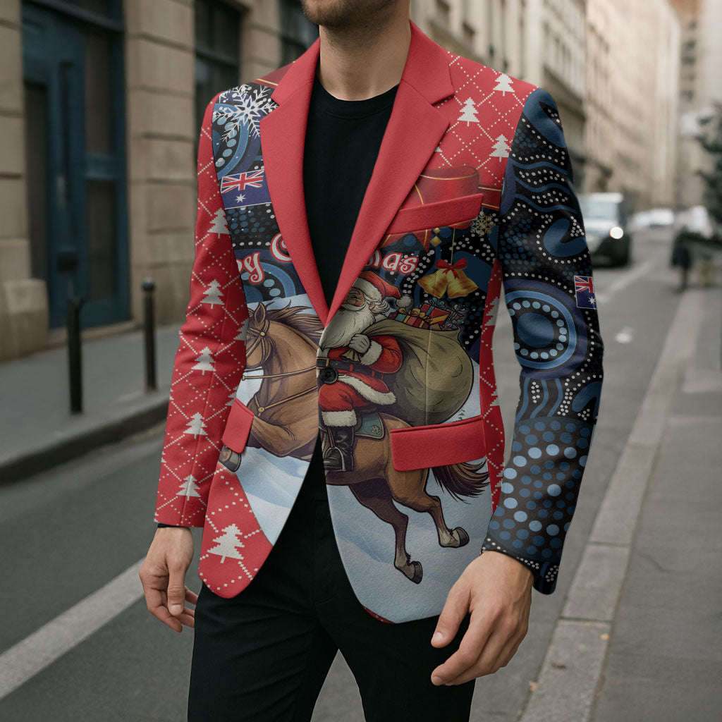 Australia Christmas In July Personalised Blazer Santa Horse Racing Aboriginal Dot Art