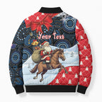 Australia Christmas In July Personalised Bomber Puffer Jacket Santa Horse Racing Aboriginal Dot Art
