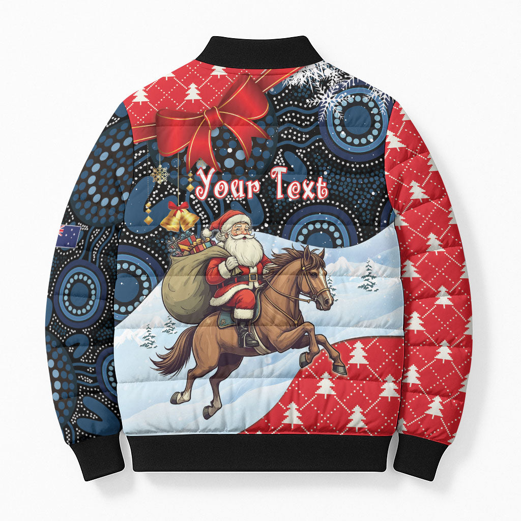 Australia Christmas In July Personalised Bomber Puffer Jacket Santa Horse Racing Aboriginal Dot Art