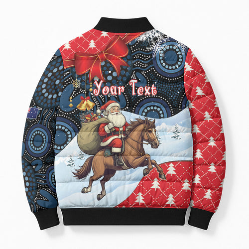 Australia Christmas In July Personalised Bomber Puffer Jacket Santa Horse Racing Aboriginal Dot Art