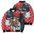 Australia Christmas In July Personalised Bomber Puffer Jacket Santa Horse Racing Aboriginal Dot Art