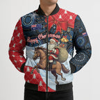 Australia Christmas In July Personalised Bomber Puffer Jacket Santa Horse Racing Aboriginal Dot Art