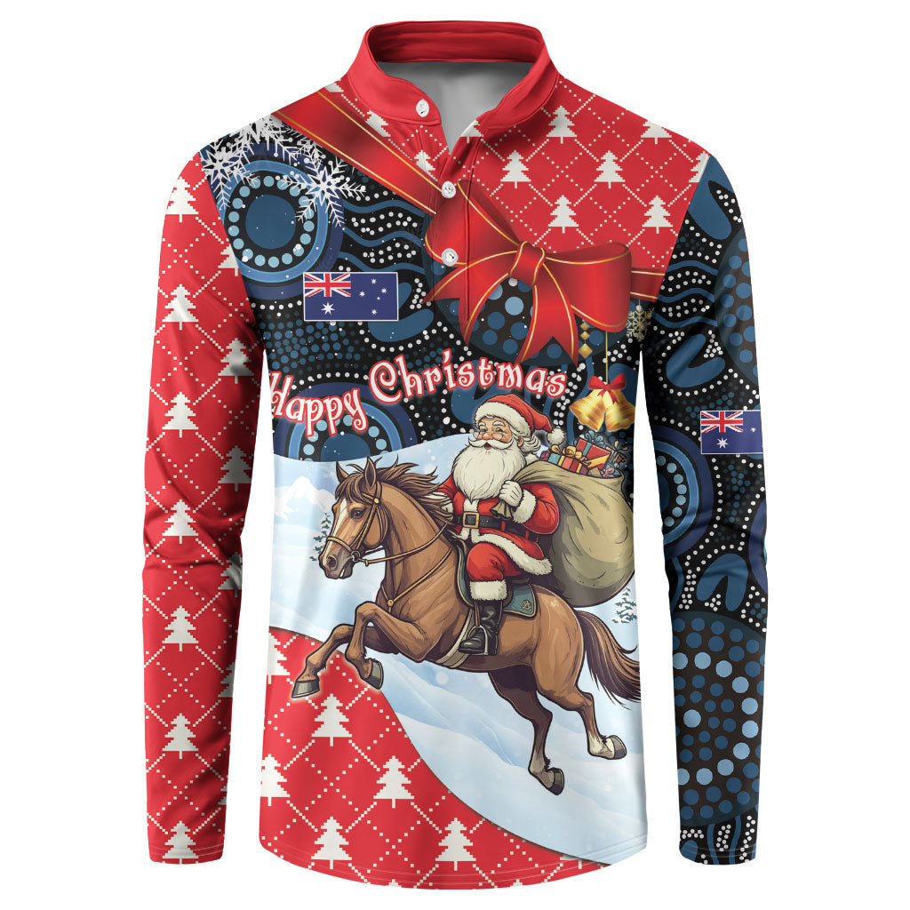 Australia Christmas In July Personalised Button Sweatshirt Santa Horse Racing Aboriginal Dot Art
