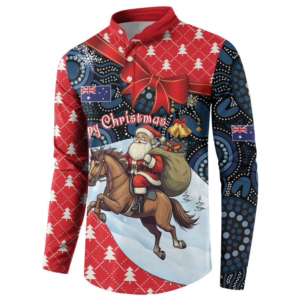 Australia Christmas In July Personalised Button Sweatshirt Santa Horse Racing Aboriginal Dot Art