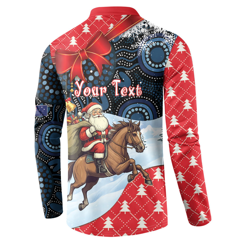 Australia Christmas In July Personalised Button Sweatshirt Santa Horse Racing Aboriginal Dot Art