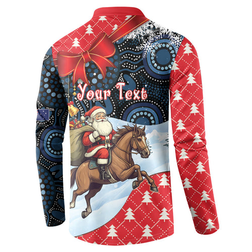 Australia Christmas In July Personalised Button Sweatshirt Santa Horse Racing Aboriginal Dot Art