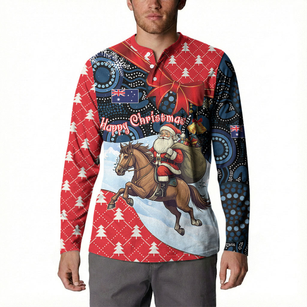 Australia Christmas In July Personalised Button Sweatshirt Santa Horse Racing Aboriginal Dot Art