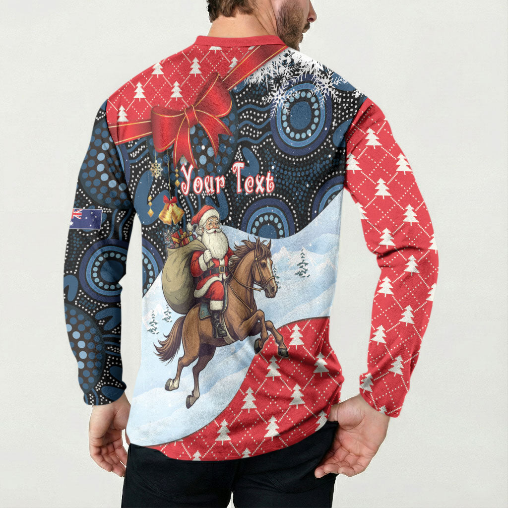 Australia Christmas In July Personalised Button Sweatshirt Santa Horse Racing Aboriginal Dot Art