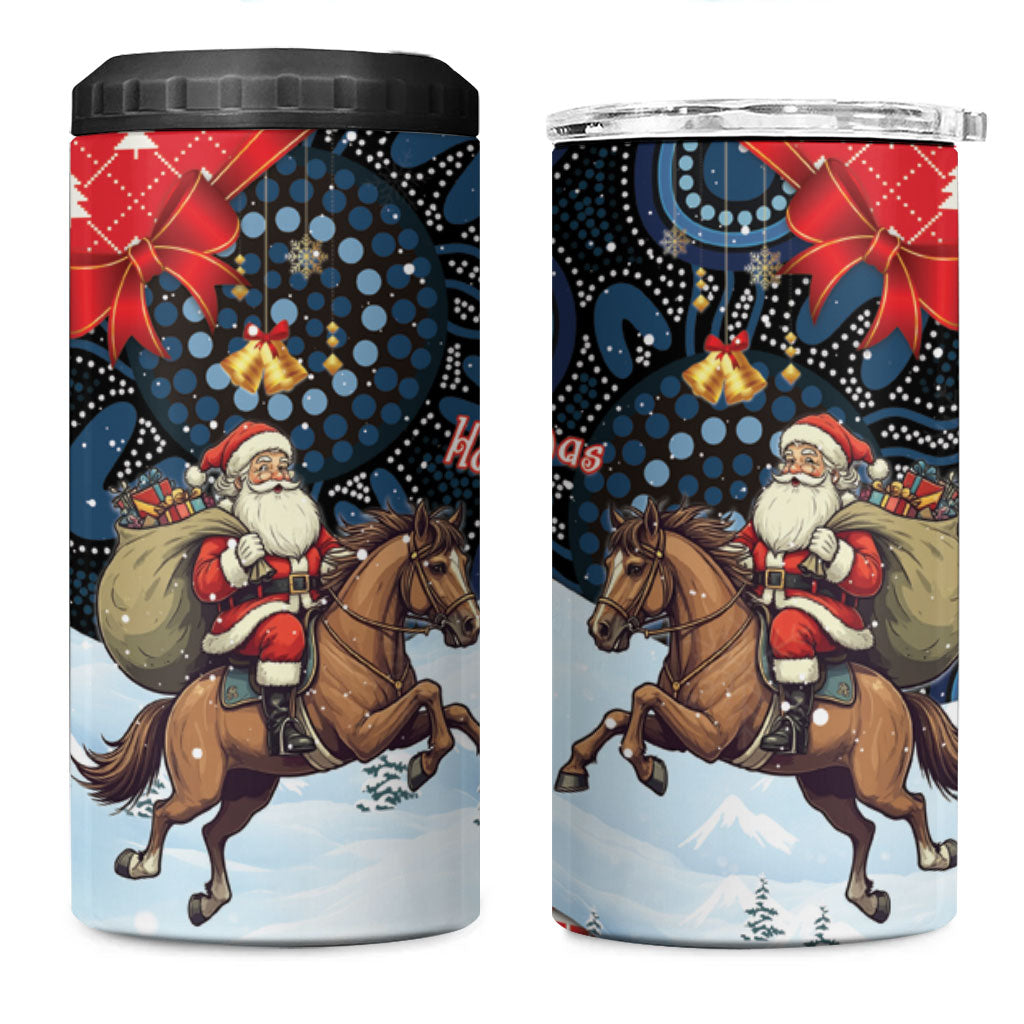 Australia Christmas In July 4 in 1 Can Cooler Tumbler Santa Horse Racing Aboriginal Dot Art