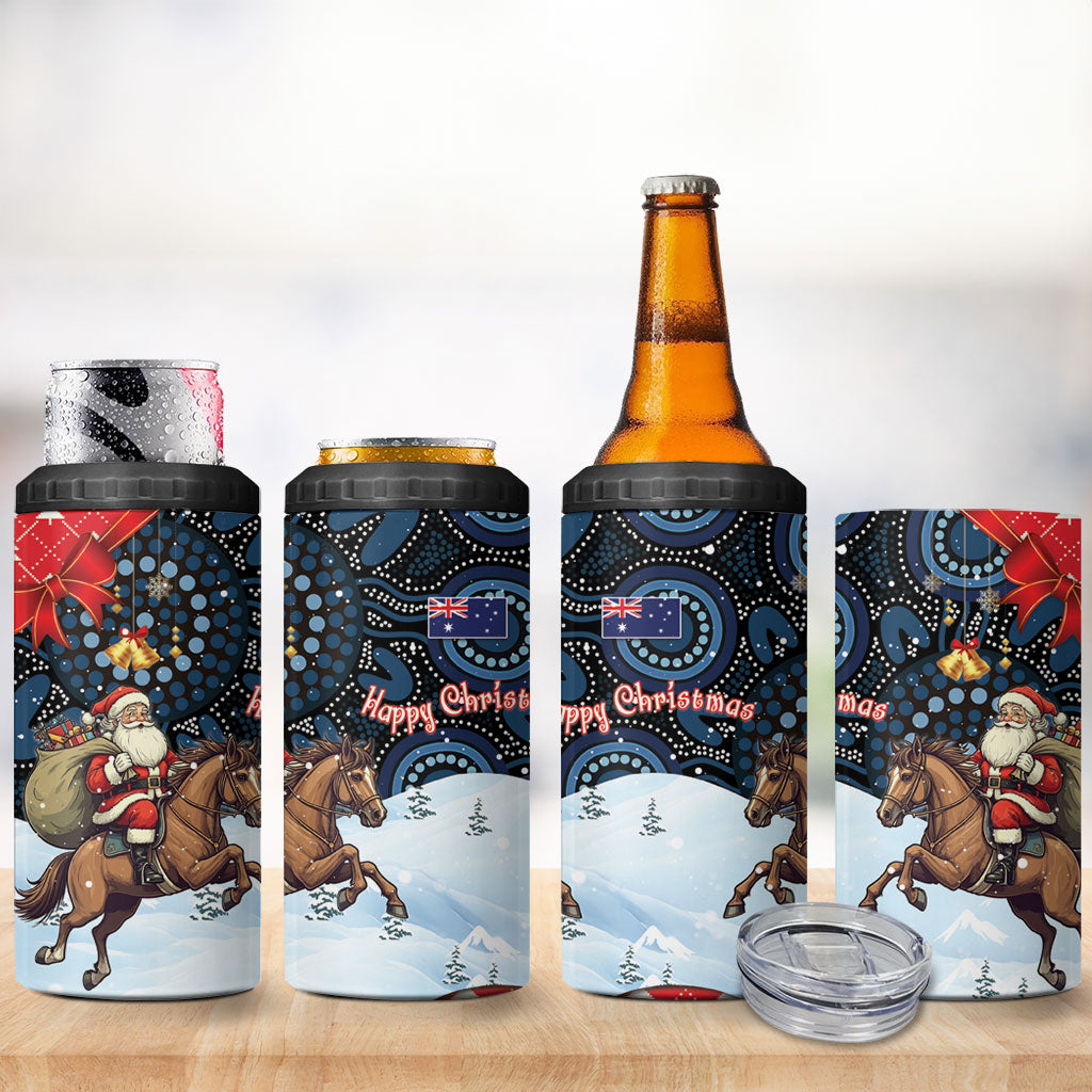 Australia Christmas In July 4 in 1 Can Cooler Tumbler Santa Horse Racing Aboriginal Dot Art