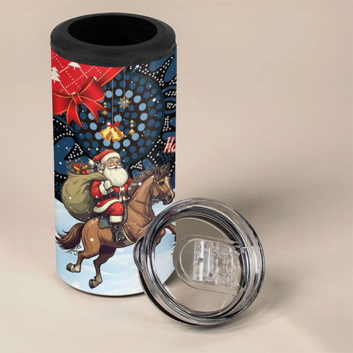 Australia Christmas In July 4 in 1 Can Cooler Tumbler Santa Horse Racing Aboriginal Dot Art