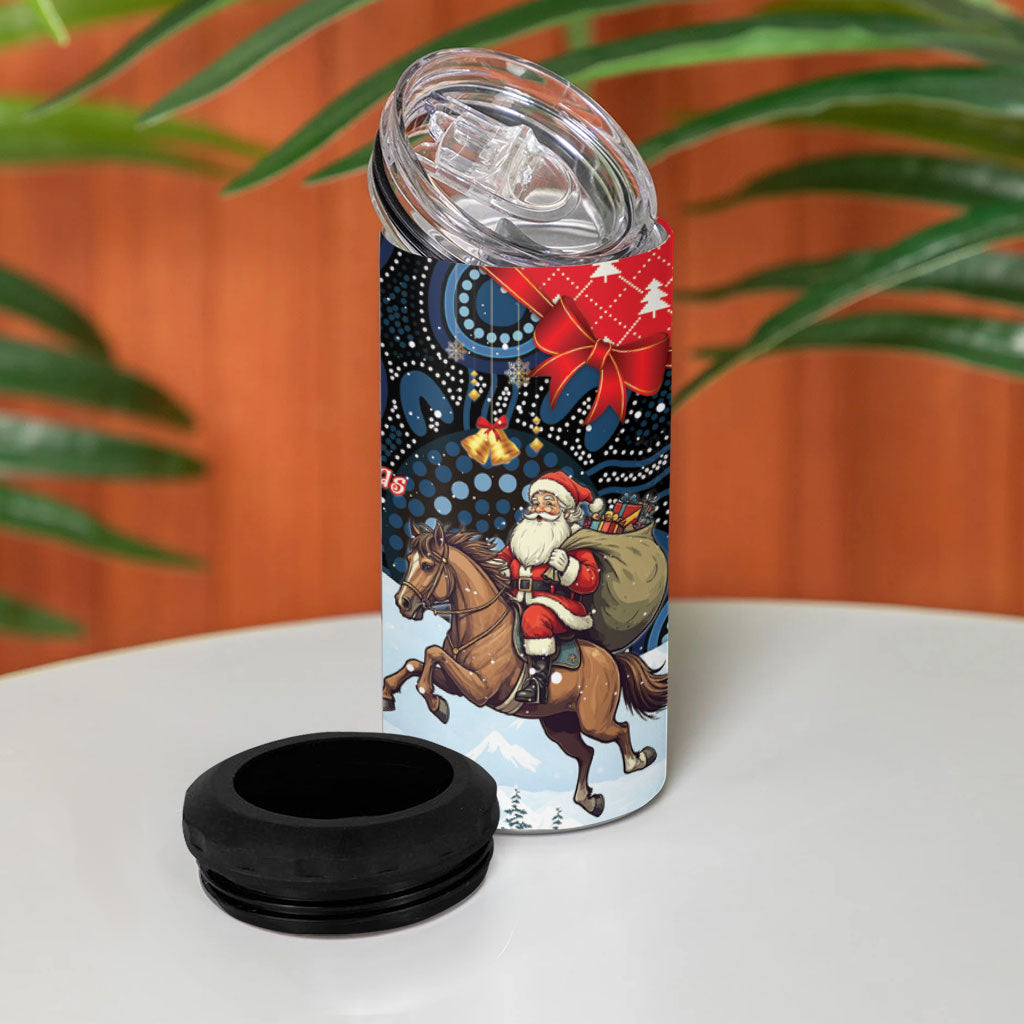 Australia Christmas In July 4 in 1 Can Cooler Tumbler Santa Horse Racing Aboriginal Dot Art