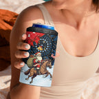 Australia Christmas In July 4 in 1 Can Cooler Tumbler Santa Horse Racing Aboriginal Dot Art