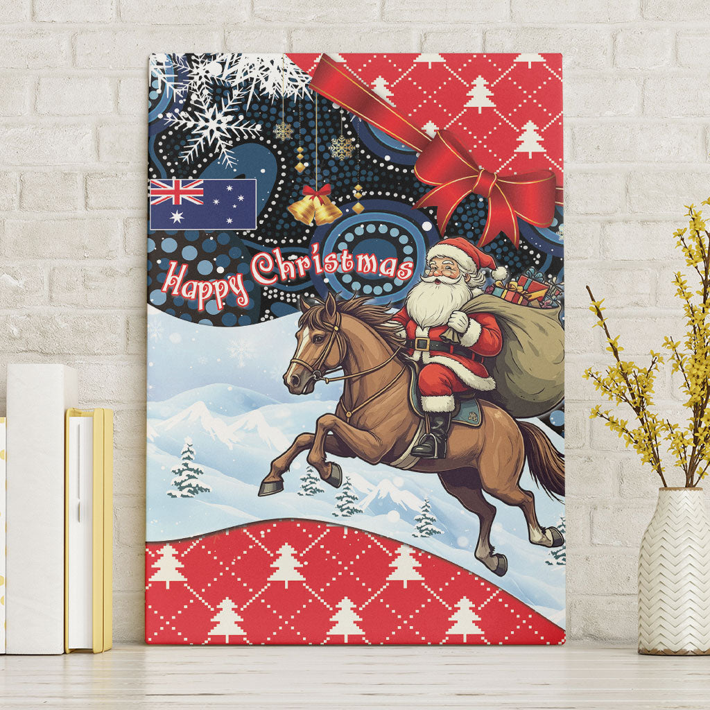 Australia Christmas In July Canvas Wall Art Santa Horse Racing Aboriginal Dot Art
