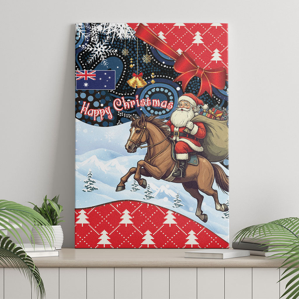 Australia Christmas In July Canvas Wall Art Santa Horse Racing Aboriginal Dot Art