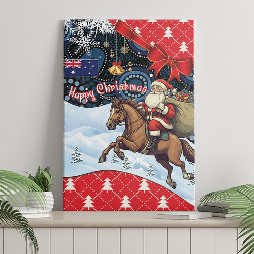 Australia Christmas In July Canvas Wall Art Santa Horse Racing Aboriginal Dot Art