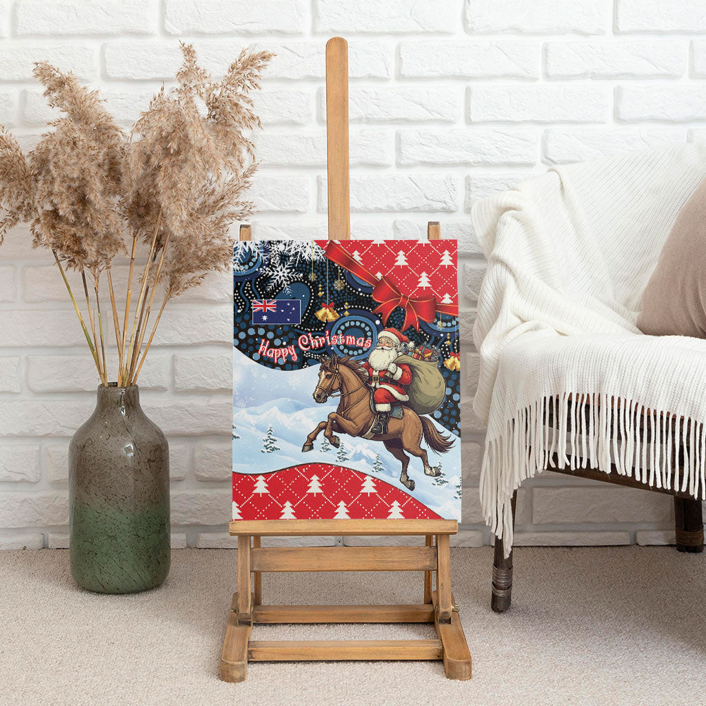 Australia Christmas In July Canvas Wall Art Santa Horse Racing Aboriginal Dot Art