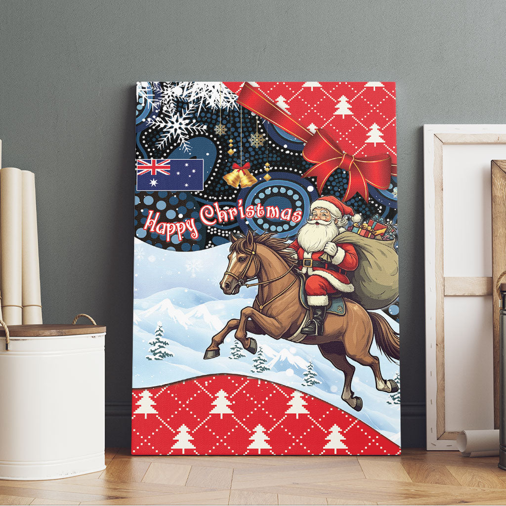 Australia Christmas In July Canvas Wall Art Santa Horse Racing Aboriginal Dot Art
