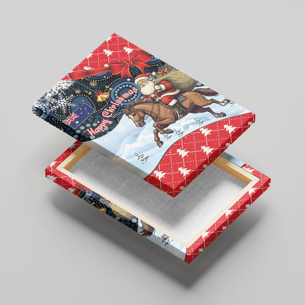 Australia Christmas In July Canvas Wall Art Santa Horse Racing Aboriginal Dot Art