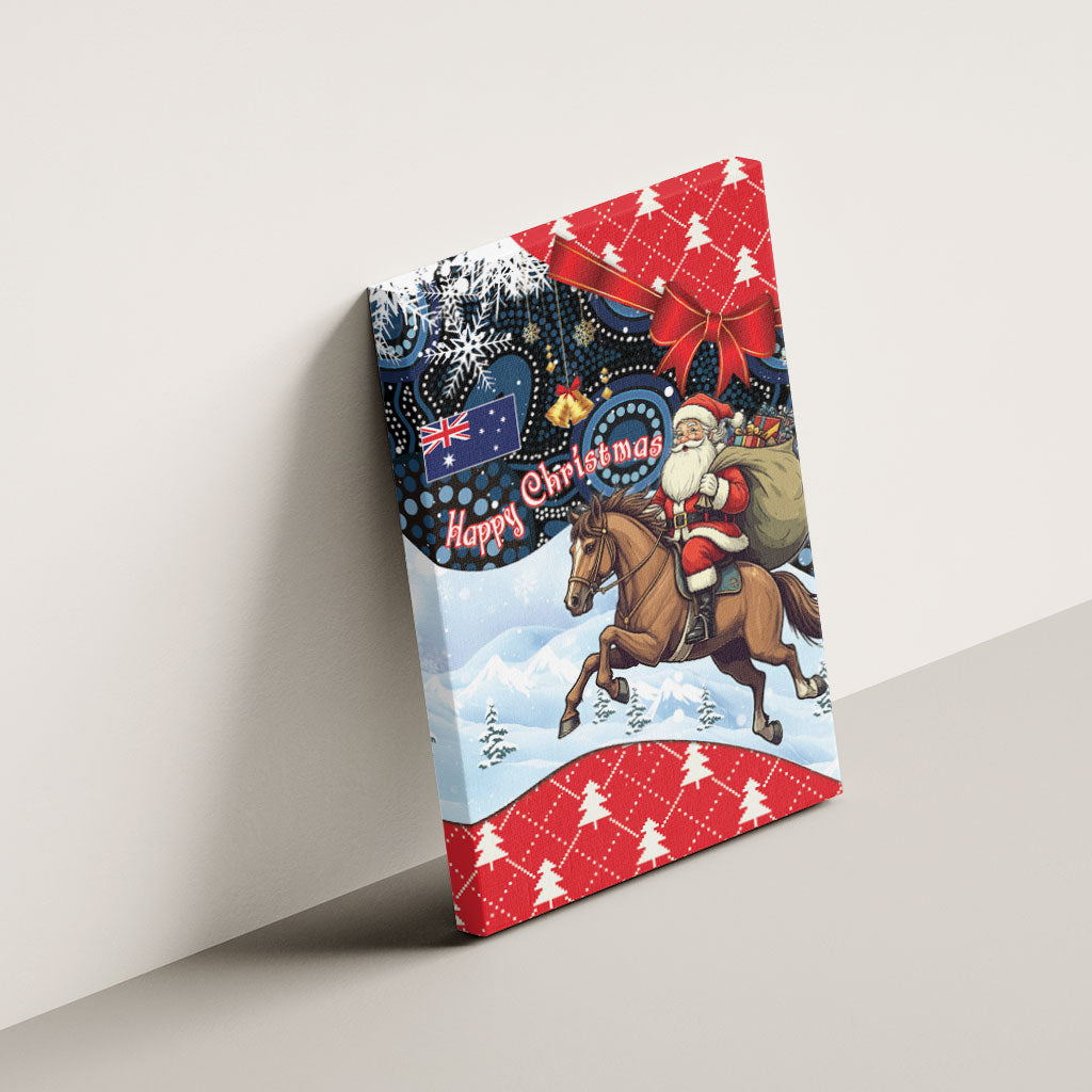 Australia Christmas In July Canvas Wall Art Santa Horse Racing Aboriginal Dot Art
