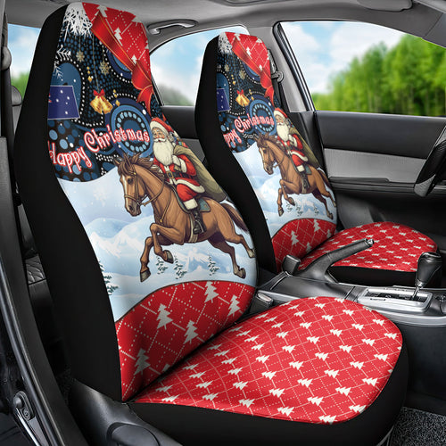 Australia Christmas In July Car Seat Cover Santa Horse Racing Aboriginal Dot Art