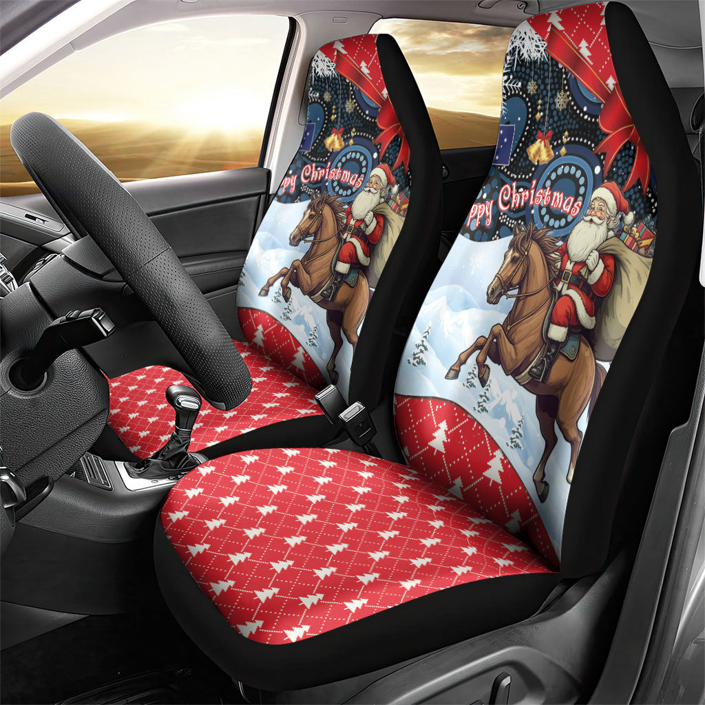 Australia Christmas In July Car Seat Cover Santa Horse Racing Aboriginal Dot Art