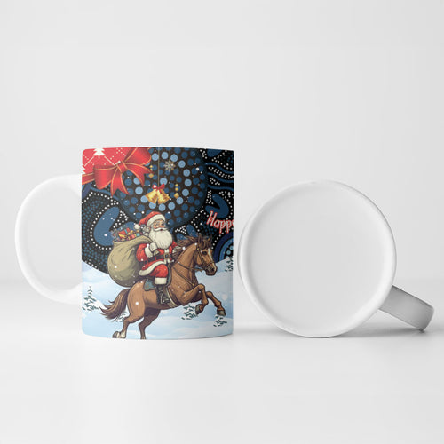 Australia Christmas In July Ceramic Mug Santa Horse Racing Aboriginal Dot Art