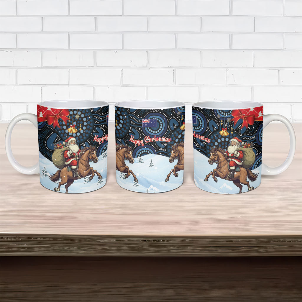 Australia Christmas In July Ceramic Mug Santa Horse Racing Aboriginal Dot Art