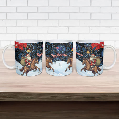 Australia Christmas In July Ceramic Mug Santa Horse Racing Aboriginal Dot Art