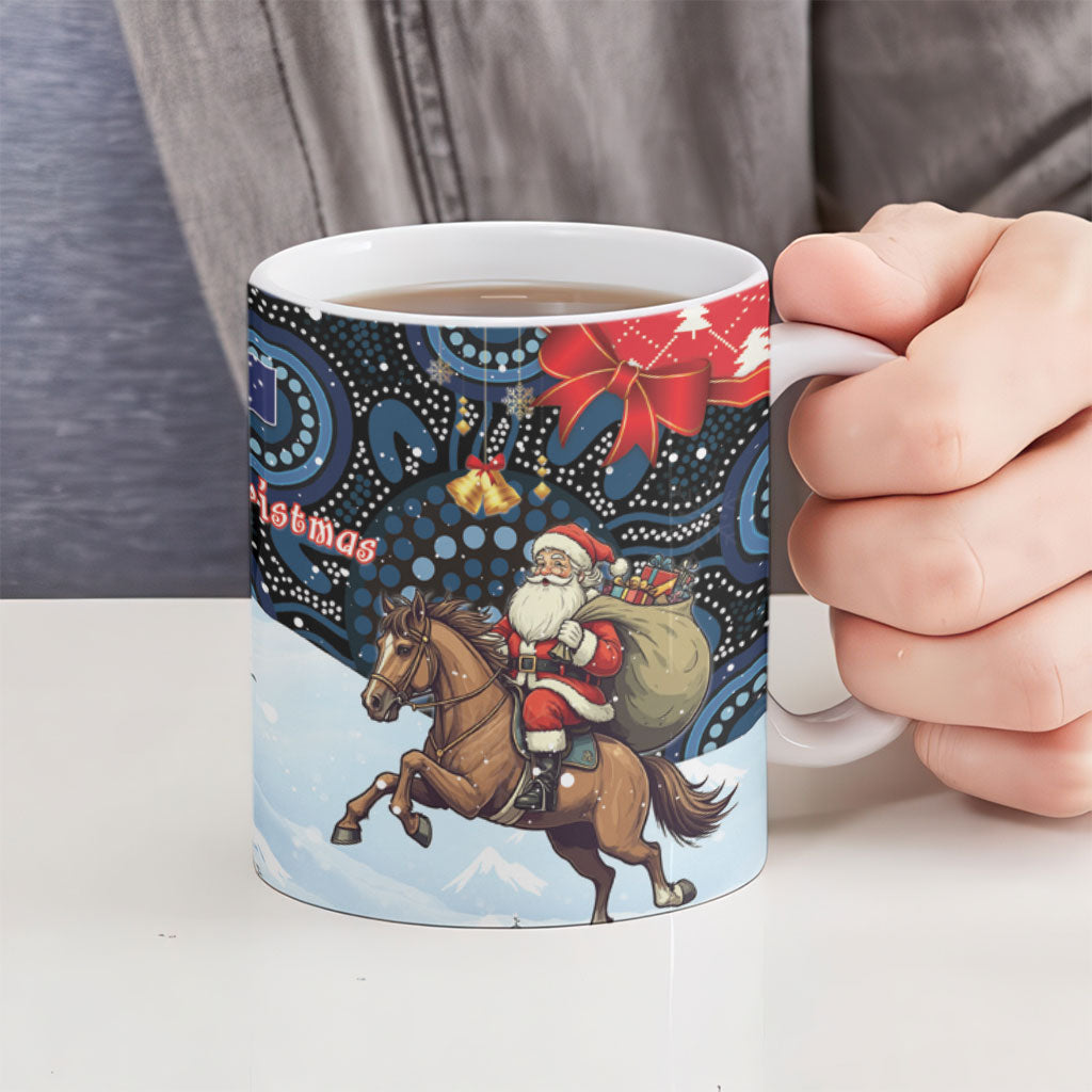 Australia Christmas In July Ceramic Mug Santa Horse Racing Aboriginal Dot Art