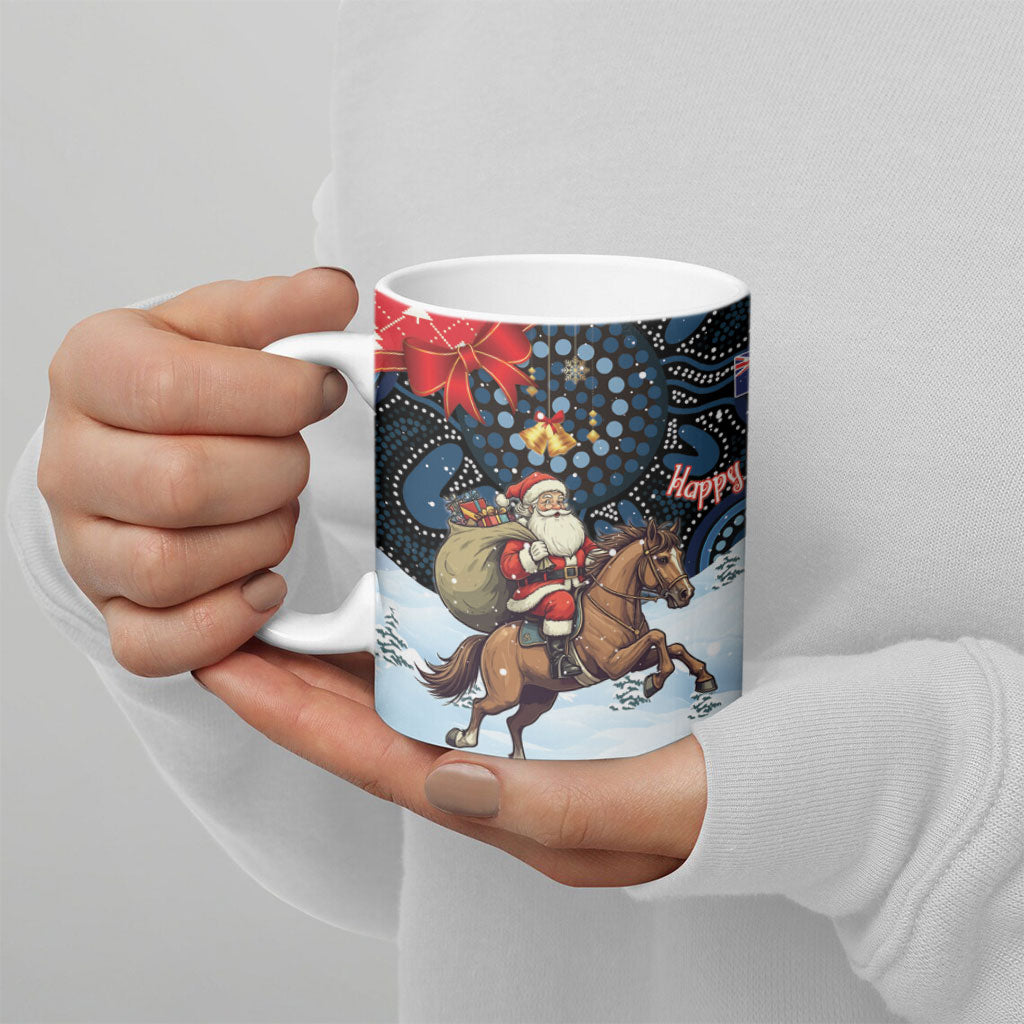 Australia Christmas In July Ceramic Mug Santa Horse Racing Aboriginal Dot Art