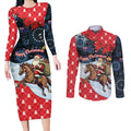 Australia Christmas In July Personalised Couples Matching Long Sleeve Bodycon Dress and Long Sleeve Button Shirt Santa Horse Racing Aboriginal Dot Art