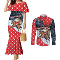 Australia Christmas In July Personalised Couples Matching Mermaid Dress and Long Sleeve Button Shirt Santa Horse Racing Aboriginal Dot Art