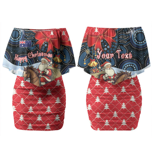 Australia Christmas In July Personalised Couples Matching Off Shoulder Short Dress and Long Sleeve Button Shirt Santa Horse Racing Aboriginal Dot Art LT22