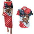Australia Christmas In July Personalised Couples Matching Puletasi and Hawaiian Shirt Santa Horse Racing Aboriginal Dot Art