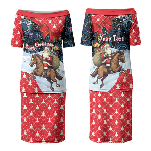 Australia Christmas In July Personalised Couples Matching Puletasi and Hawaiian Shirt Santa Horse Racing Aboriginal Dot Art LT22