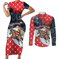 Australia Christmas In July Personalised Couples Matching Short Sleeve Bodycon Dress and Long Sleeve Button Shirt Santa Horse Racing Aboriginal Dot Art