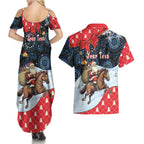 Australia Christmas In July Personalised Couples Matching Summer Maxi Dress and Hawaiian Shirt Santa Horse Racing Aboriginal Dot Art