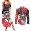 Australia Christmas In July Personalised Couples Matching Summer Maxi Dress and Long Sleeve Button Shirt Santa Horse Racing Aboriginal Dot Art
