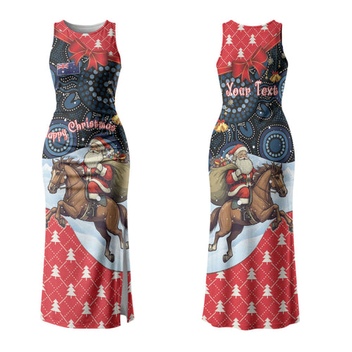 Australia Christmas In July Personalised Couples Matching Tank Maxi Dress and Hawaiian Shirt Santa Horse Racing Aboriginal Dot Art LT22
