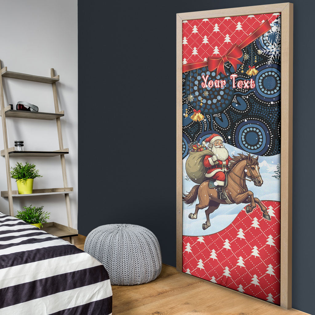 Australia Christmas In July Personalised Door Cover Santa Horse Racing Aboriginal Dot Art