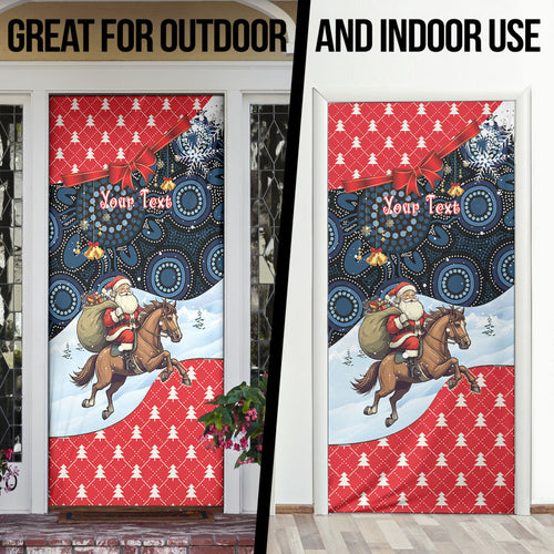 Australia Christmas In July Personalised Door Cover Santa Horse Racing Aboriginal Dot Art