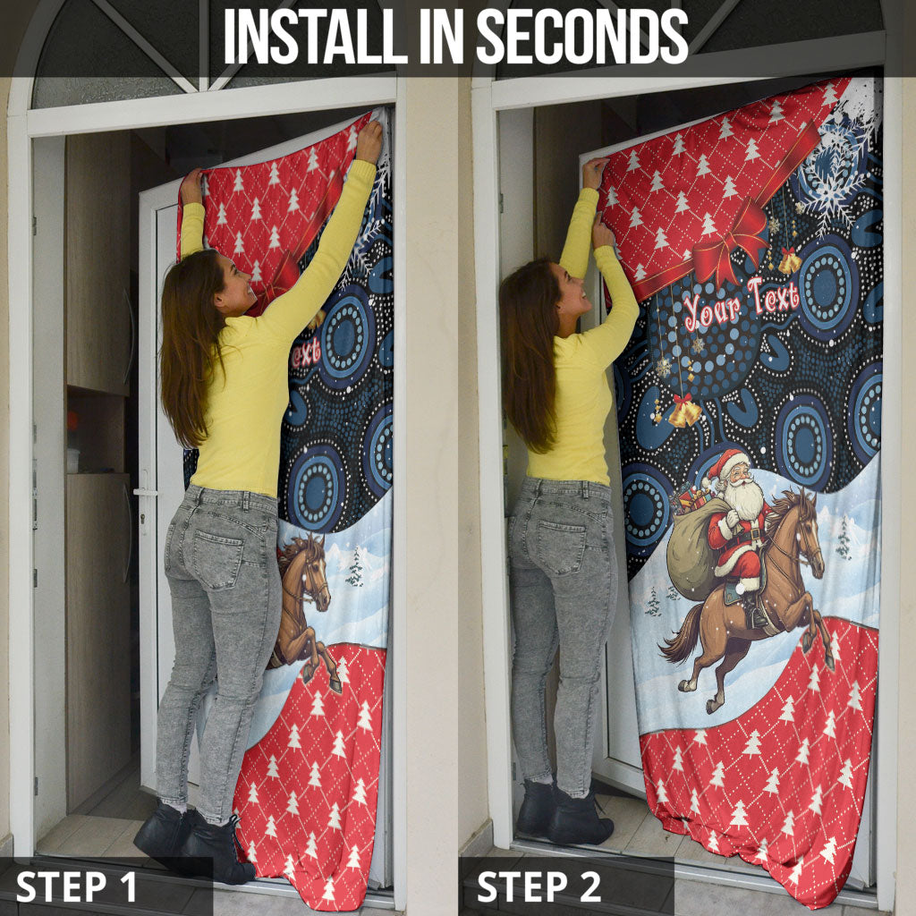 Australia Christmas In July Personalised Door Cover Santa Horse Racing Aboriginal Dot Art